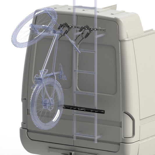 Bike rack for rear van ladder, bike rack for sprinter van, bike rack for ford transit van.  easy to load bike rack kit 