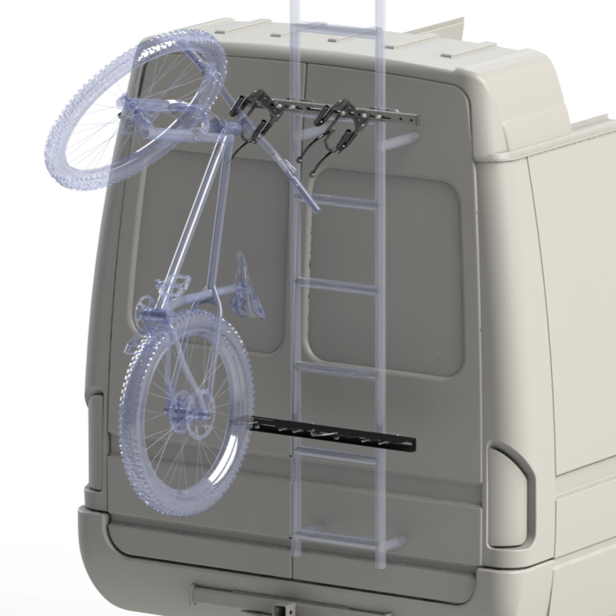 Bike rack for rear van ladder, bike rack for sprinter van, bike rack for ford transit van. easy to load bike rack kit