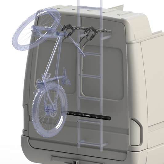 Bike rack for rear van ladder, bike rack for sprinter van, bike rack for ford transit van.  easy to load bike rack kit